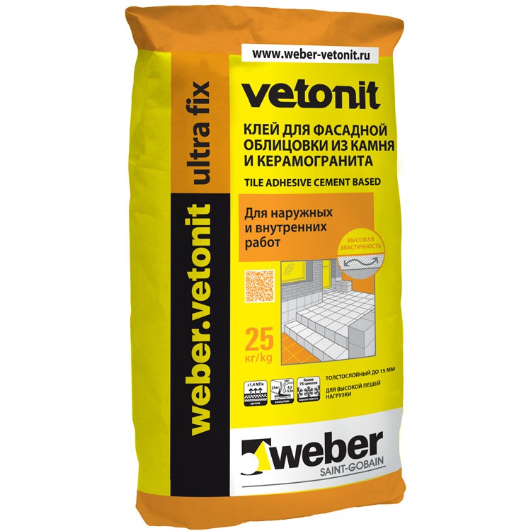 Клей для фасадной облицовки weber.vetonit ultra fix 25 кг Клей для фасадной облицовки weber.vetonit ultra fix 25 кг